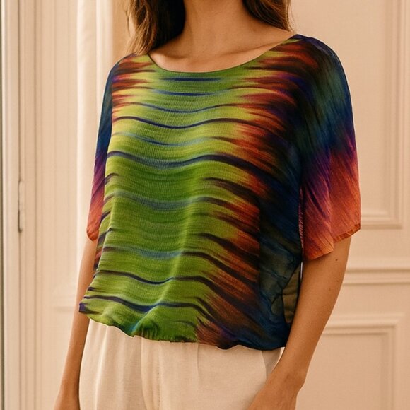 Vince Camuto Green Stripe Scoop Neck Top large - Picture 1 of 7